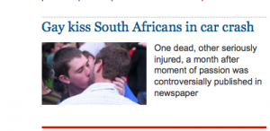 Gay kiss South Africans in car crash